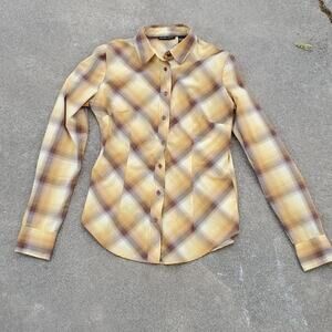 New York & Company button down plaid yellow brown XS
